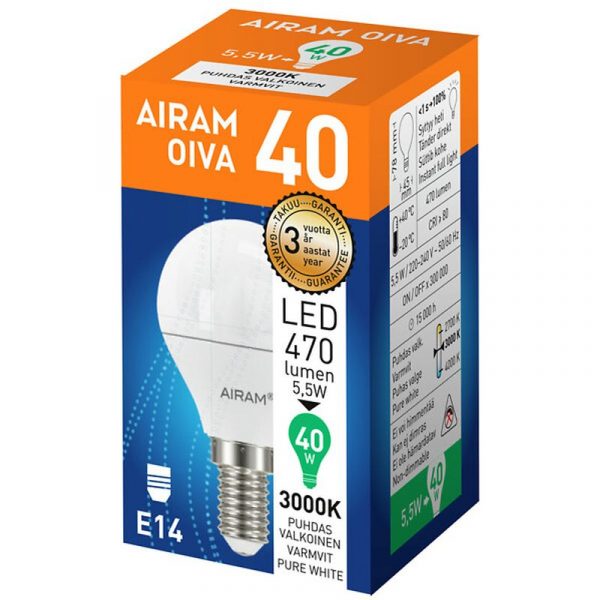 AIRAM OIVA LED-LAMPPU 5,5 W E14 3000 K