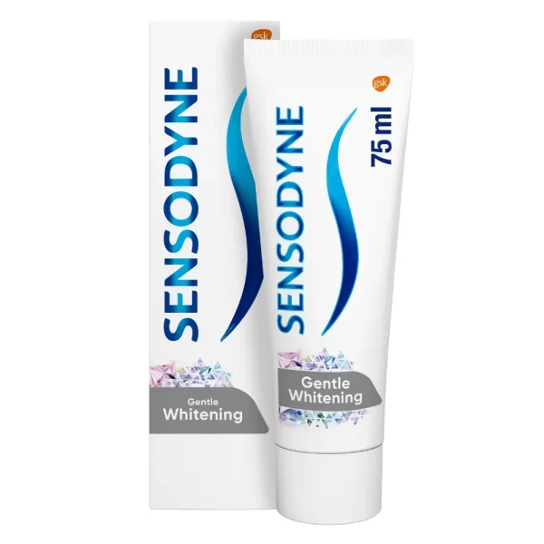 HAMMASTAHNA SENSODYNE GENTLE WHITENING 75ML Sensodyne Gentle Whitening on päivittäiseen käyttöön tarkoitettu hammastahna, joka kahdesti päivässä käytettynä suojaa vihlontaa vastaan ja lievittää vihlontaa kliinisesti osoitetustI.