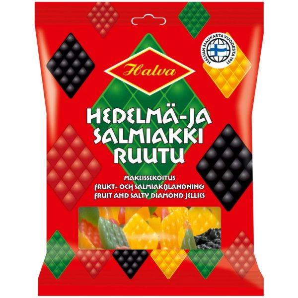 HALVA HEDELMÄ JA SALMIAKKI RUUTU 300G KARKKIPUSSI