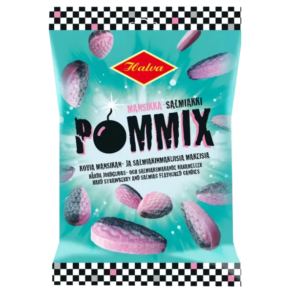 HALVA POMMIX MANSIKKA-SALMIAKKI 100G KARKKIPUSSI