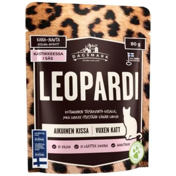 DAGSMARK LEOPARDI KISSANRUOKA KANA-NAUTA KASTIKKEESSA 80G