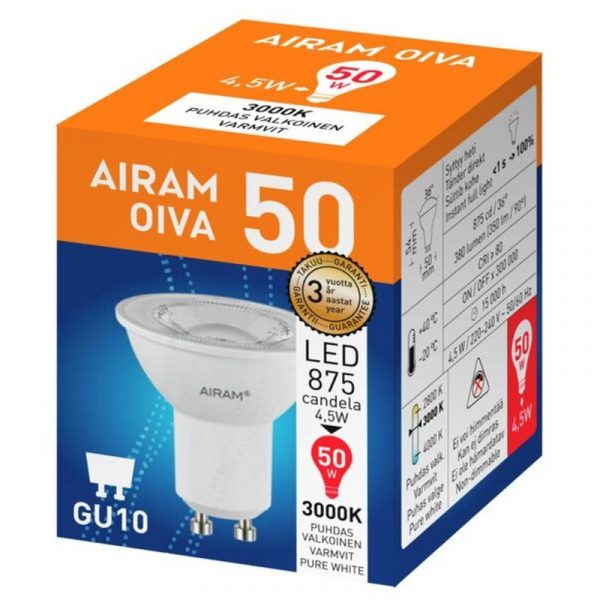 Airam Oiva Led Lamppu 4 5 W Gu10 3000 K Keskisen Kauppa