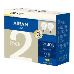 AIRAM LED LAMPPU 7W 3000K E27 2-PACK