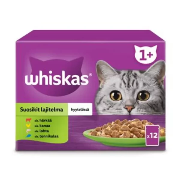 WHISKAS KISSANRUOKA 12X85G SUOSIKIT LAJITELMA HYYTELÖSSÄ