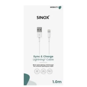 SINOX USB A 2.0 -LIGHTNING KAAPELI 1M VALKOINEN